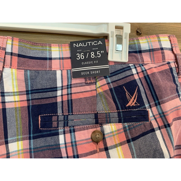 NWT NAUTICA Classic Fit Shrimp Pink Blue Dress Casual Deck Shorts Men's Size 36 - Picture 5 of 11